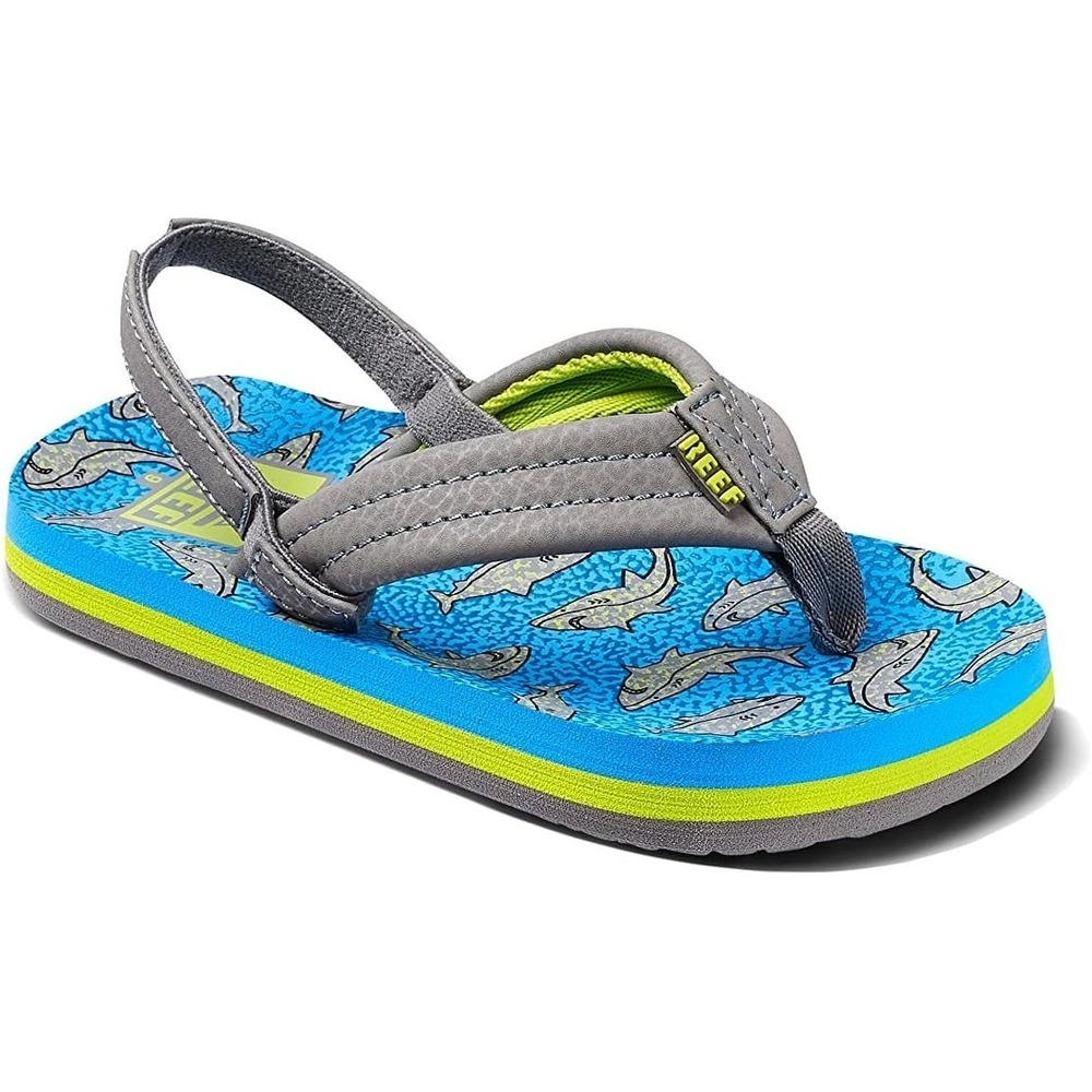Reef Toddler Boy Ahi Sandal Blue Green Grey Shark Flip Flop Back Strap Size 11